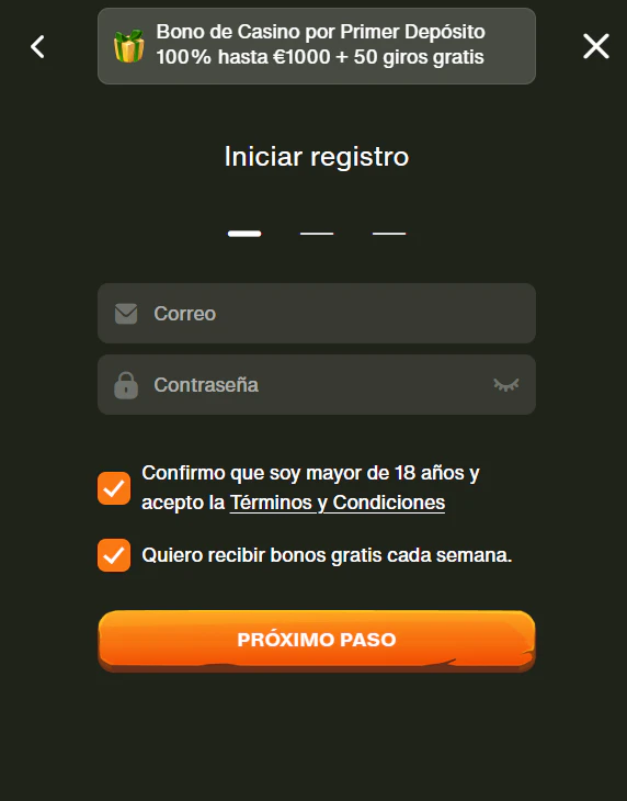 Alta de usuario y acceso a la cuenta personal en Cashwin Casino