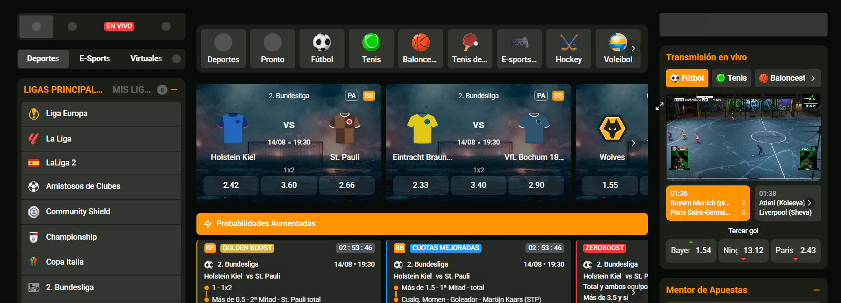 Apuestas en deportes, eSports y distintas competiciones dentro de Cashwin Casino